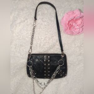 Michael Kors Black Leather Studs Shoulder Bag Silver Chains Mini Bag Grunge Punk